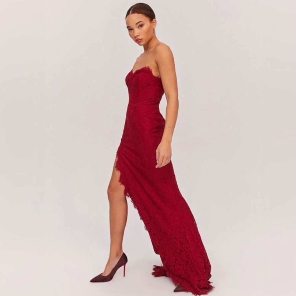 Anthropologie Fame and Partners Twilight dress strapless lace gown wine red - Picture 12 of 16